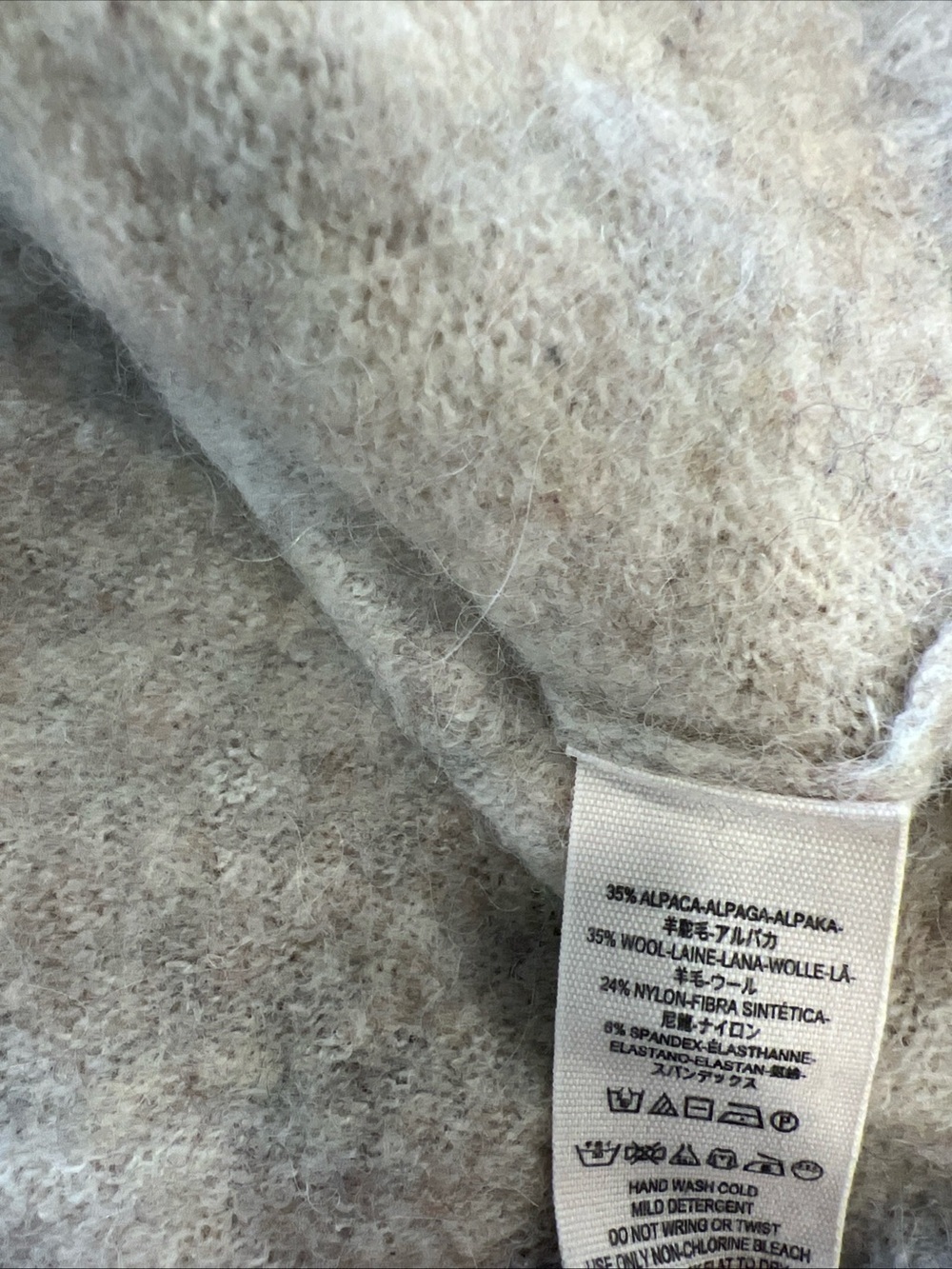 Free People Cropped Alpaca Wool Contrast Hem Knit Sweater XS Oatmeal Bohemian - Picture 7 of 7